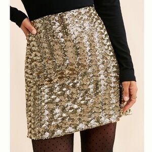 Hutch Anthropologie Sequin Gold Mini Skirt, NEW